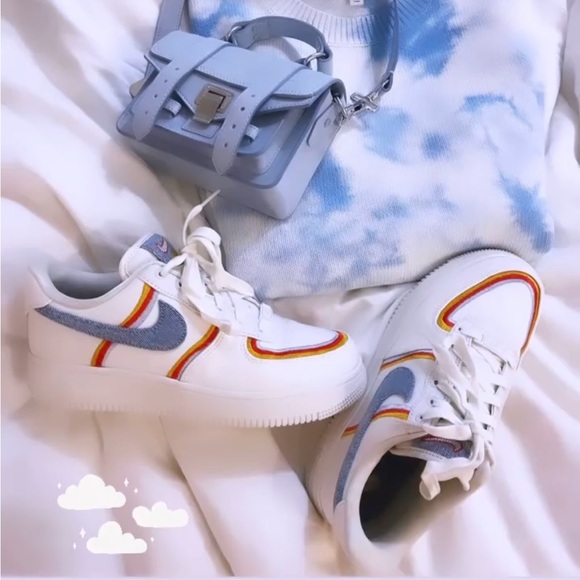 Nike Air Force 1 low top w embroidery and denim swoosh size 7 - Picture 3 of 15